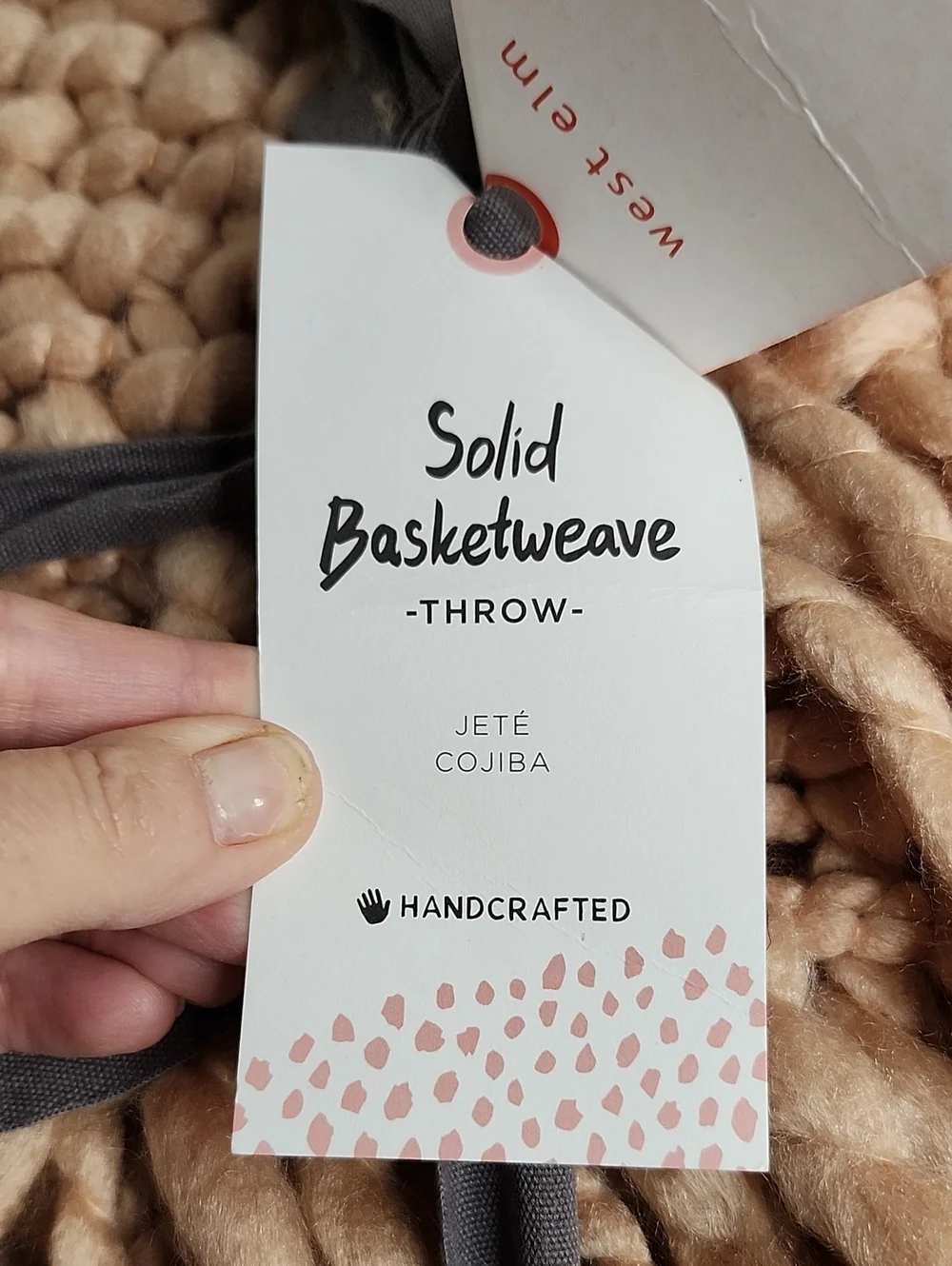 👉*NWT* ARTISAN CRAFTED WEST ELM SOLID BASKETWEAVE KNIT THROW ~BLUSH ~50